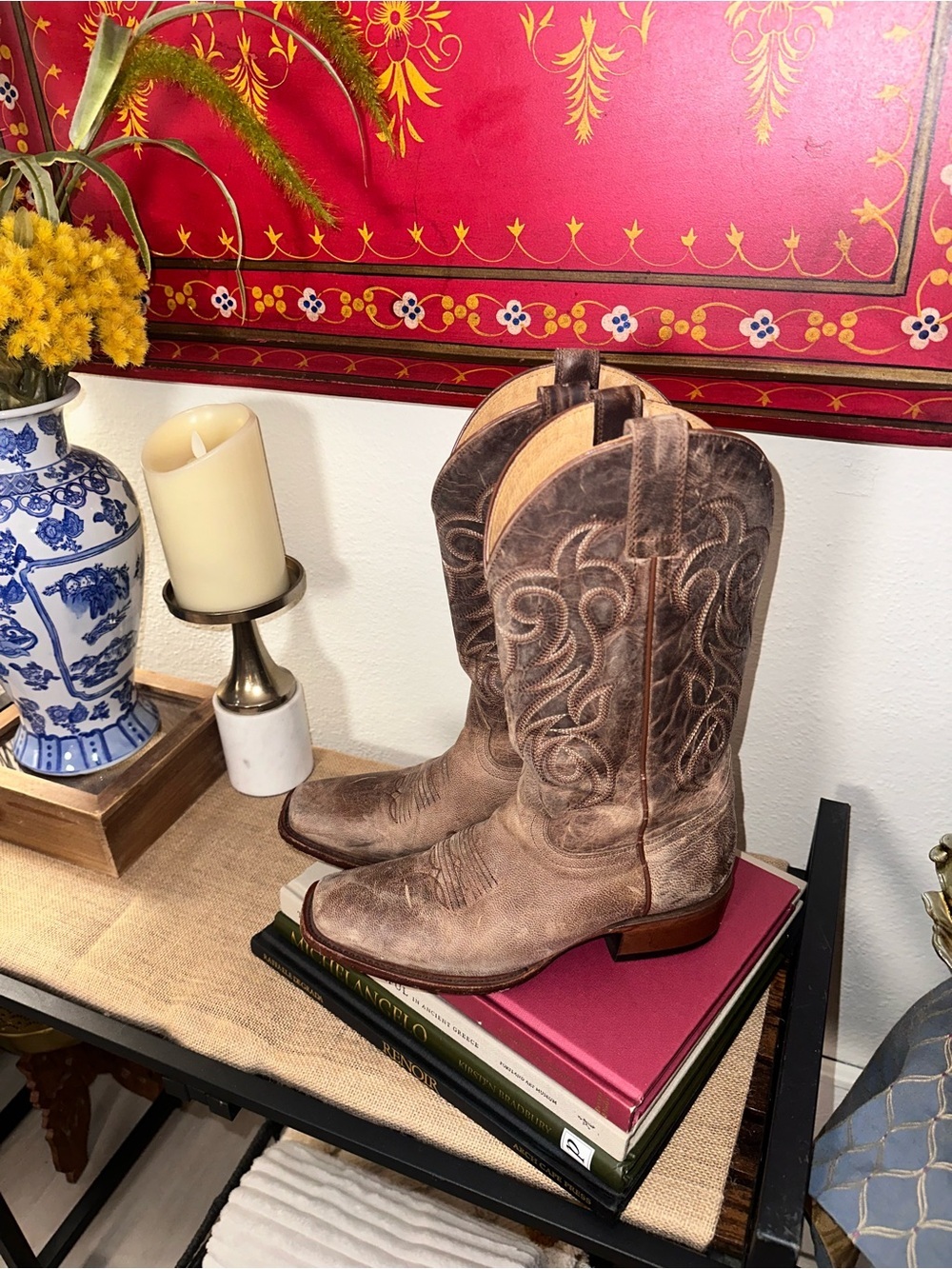 Shyanne Tan Brown Leather Cowboy Boots - Interior View